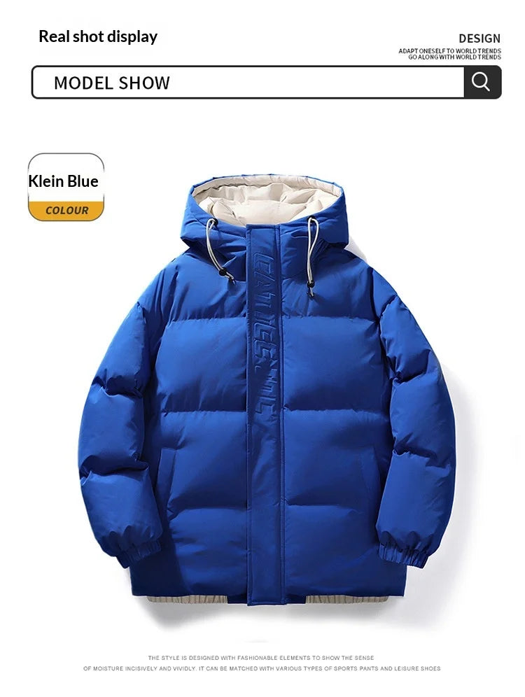 Mens Couple Fashion Cotton Padded Jacket Winter Thick Fleece Lined Hooded Coat Streetwear Parka Outerwear