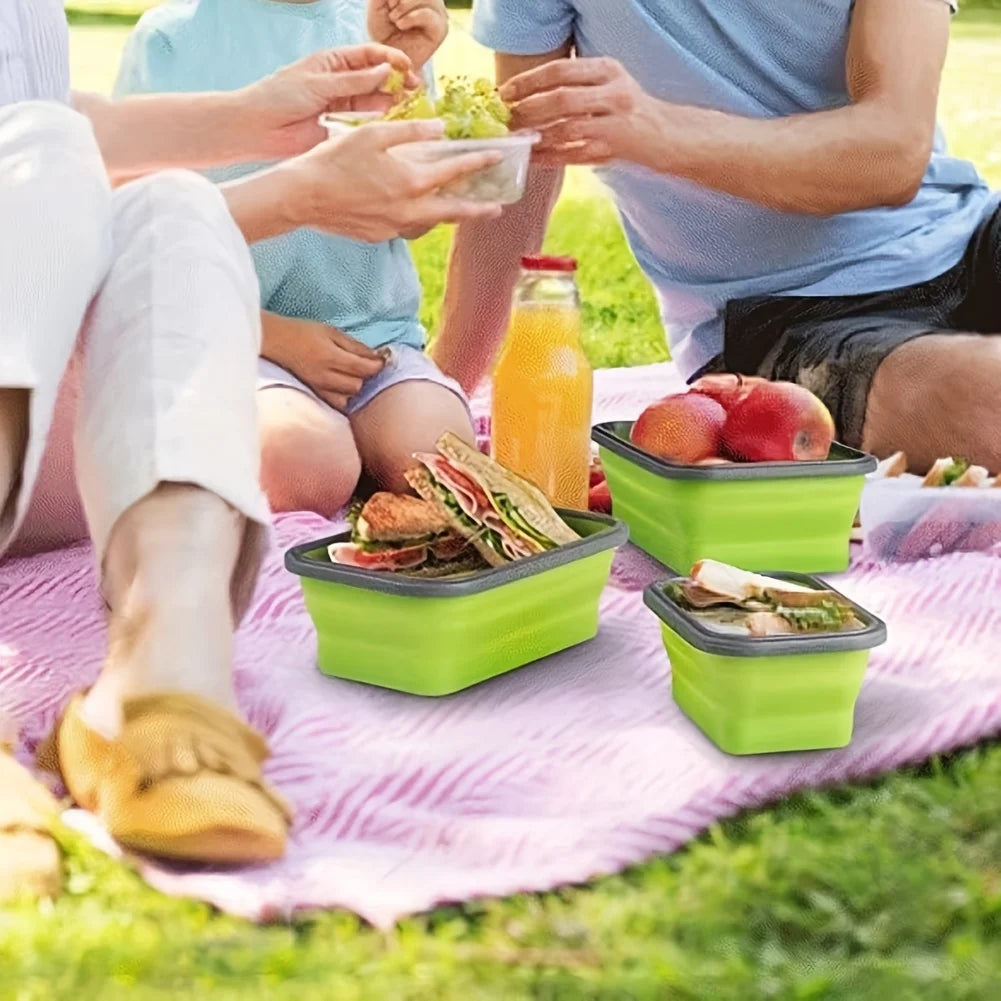 1/4PCS Folding Silicone Lunch Box Kitchen Refrigerator Preservation Box Eco-Friendly Picnic Storage Box Stackable Space Save