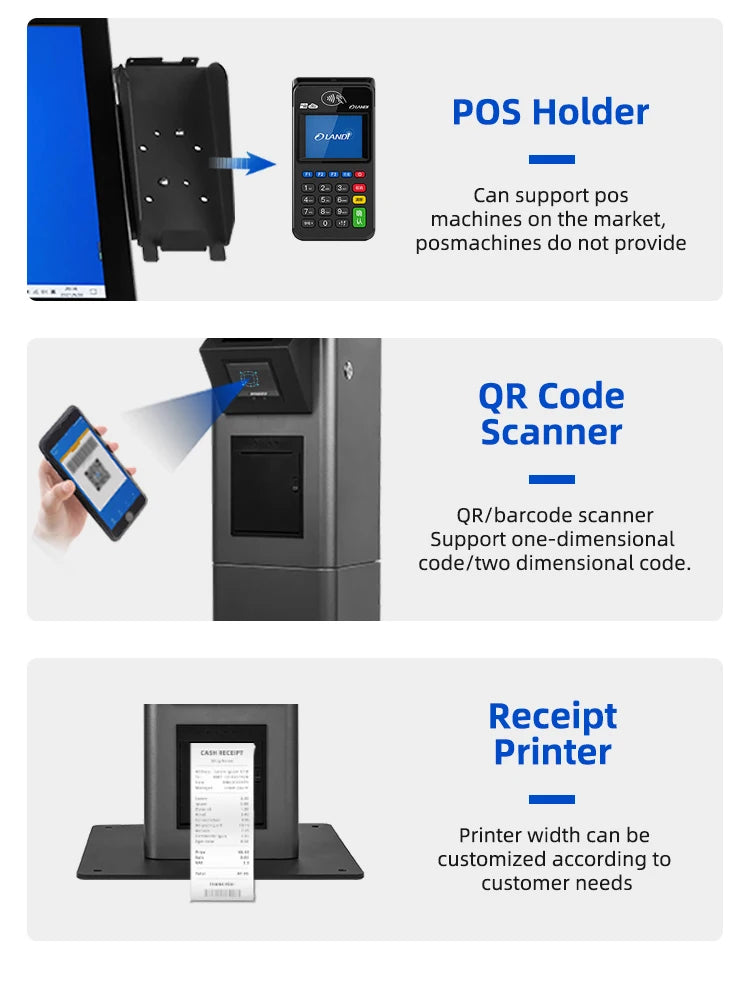 15.6Inch Desktop Self Service Kiosk Touch Screen Printer Scanner POS Holder Payment Kiosk Windows/Android for Shop Pharmacy