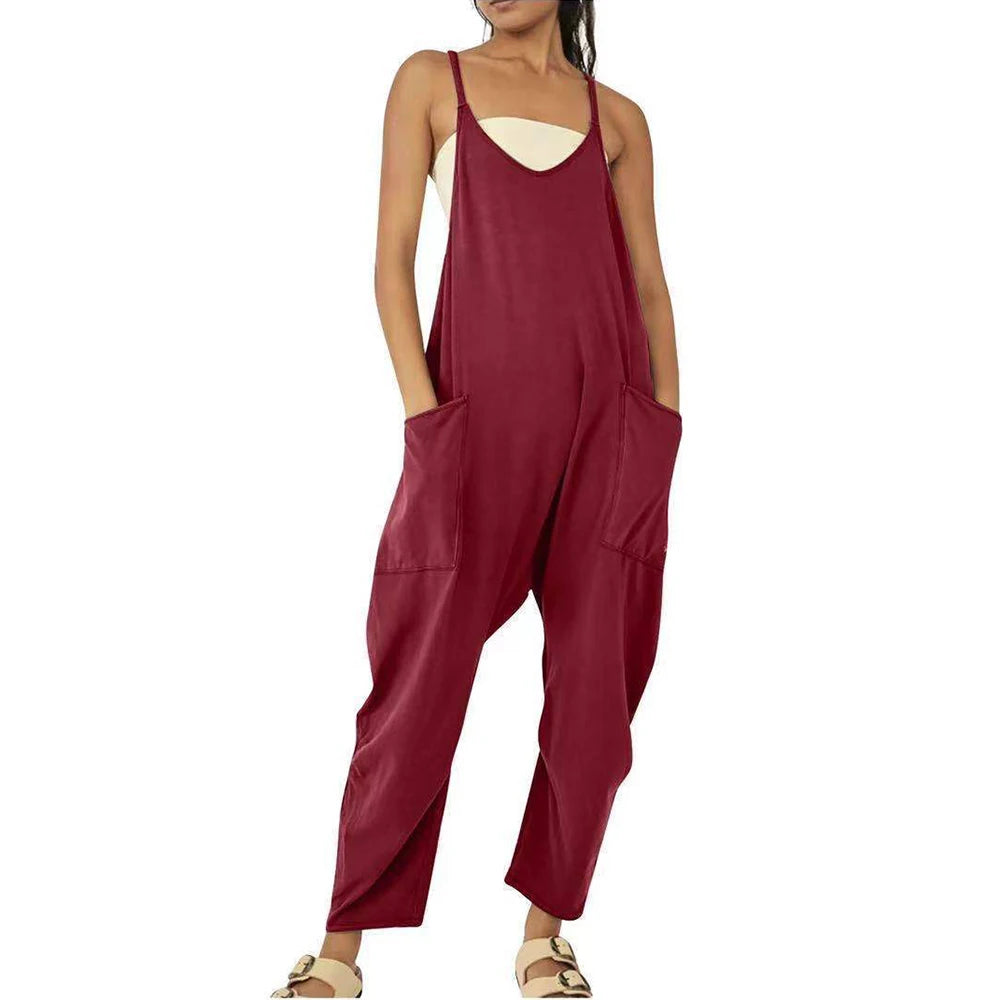 Women Casual Spaghetti Strap Sleeveless Jumpsuit Vintage Harajuku Wide Leg Loose Pants Summer Solid Oversize Overalls Rompers