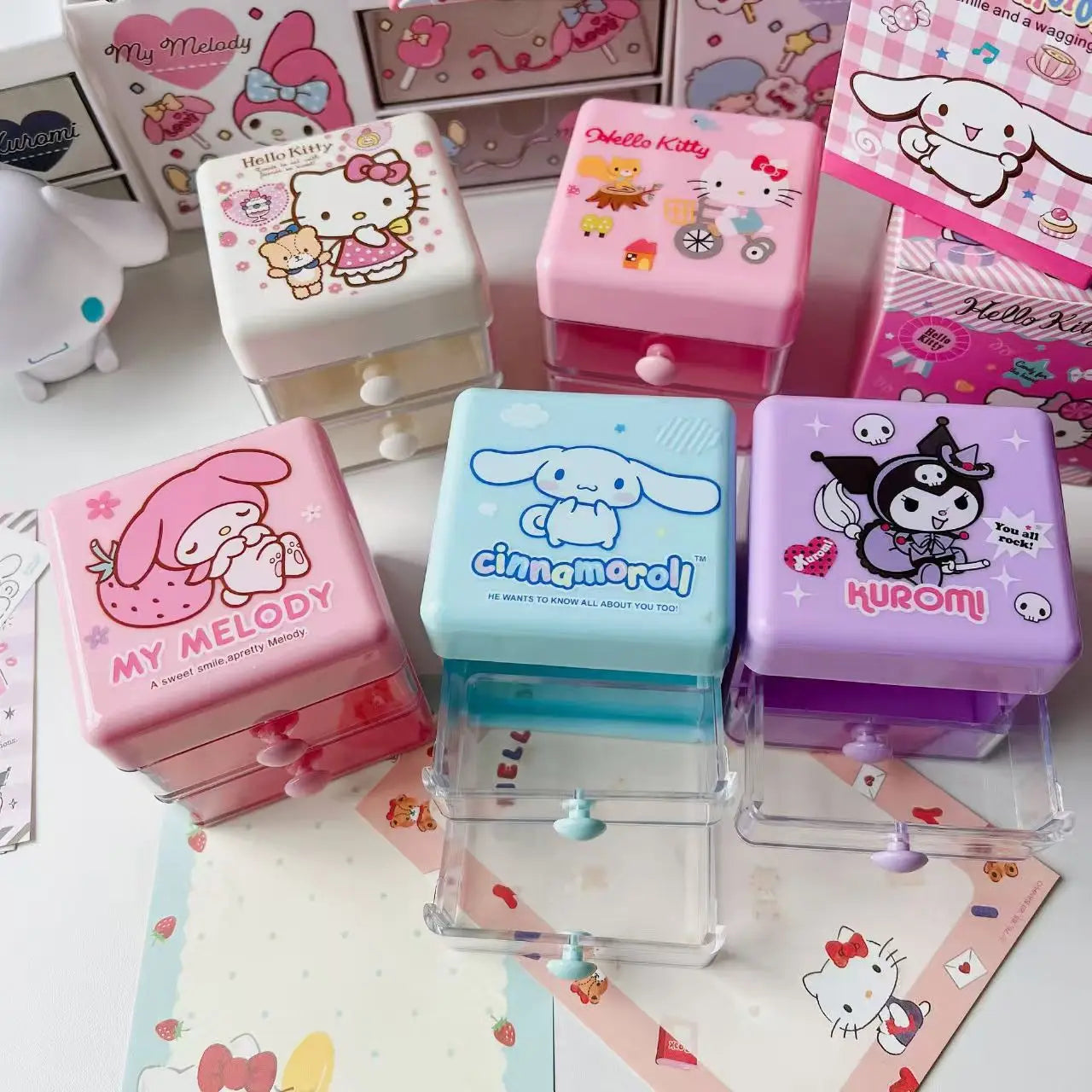 Hello Kitty Kuromi Japanese-Style Cartoon Desktop Organizer  Cute Mini Drawer-Style Storage Box  Two-Tier Jewelry Organizer