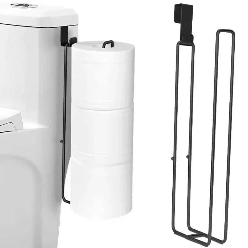 Black Iron Self-Adhesive Toilet Paper Holder with Towel Bar No-Drill Wall Mount Bathroom Storage Rack