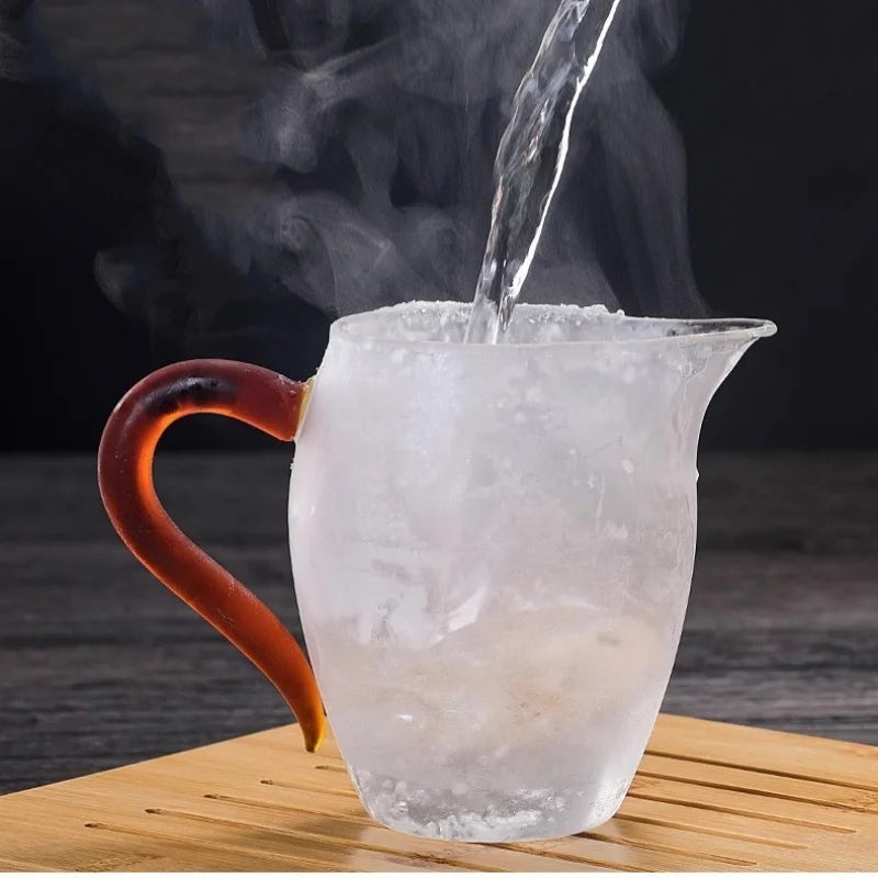 JUSTINLAU High Borosilicate Glass Pointed Tea Cup Tea Dispenser Heat-resistant Glass Teapot Kung Fu Tea Set with Colorful Handle