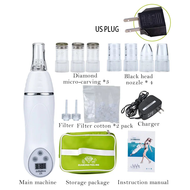 Digital Diamond Blackhead Removal Microdermabrasion Machine Suction Skin Pore Clean Facial Massage Peeling Acne Beauty Device