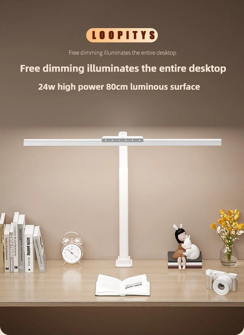 24W LED High Brightness Desk Lamp with Touch Remote Control Eye Protection Long Arm Clip-On for Student Computer Work Lighting