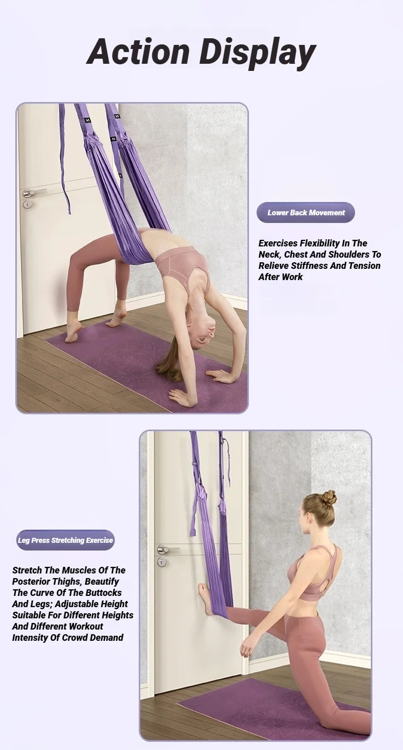 Adjustable Aerial Air Yoga Strap Pull Rope Women Hanging Hammock Stretch Leg Splits Trainer Female Gym Belt Stretching Fitness