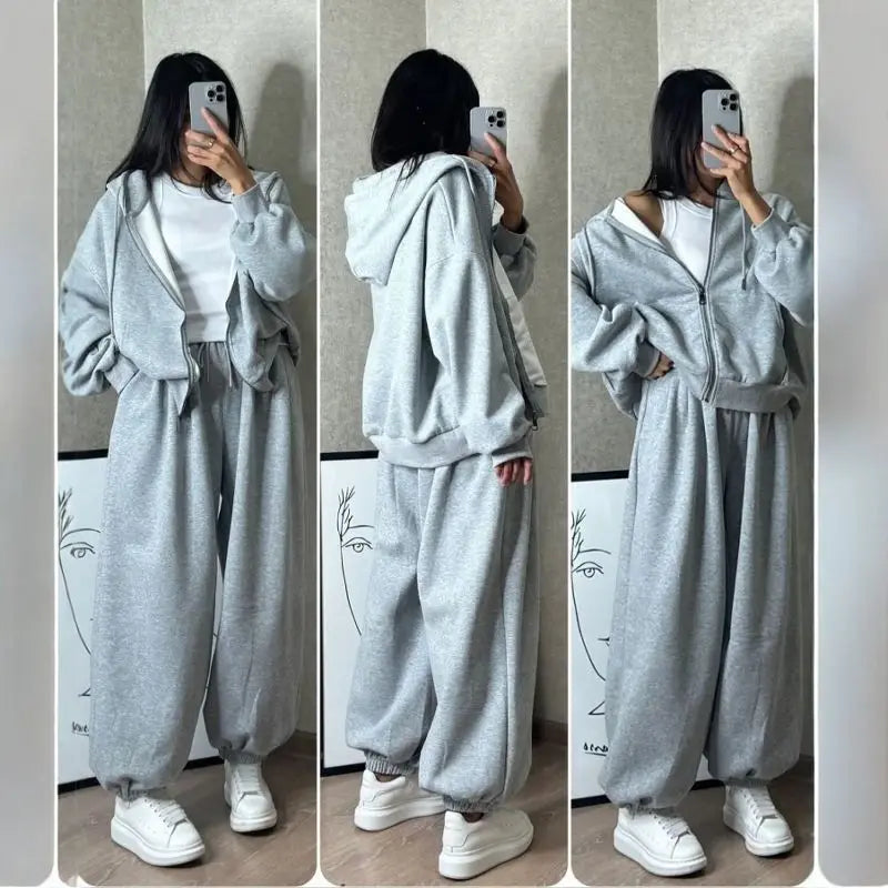 Women's Sports Suit Hooded Sweatshirt Tie Up Pants Two Piece Set Street Style Long Sleeve Solid Color Spring Fashion Outfit