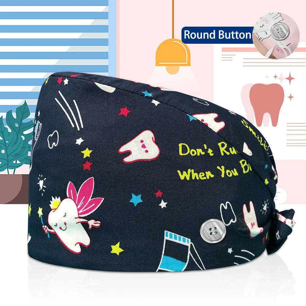 Dentistry Pet Medical Scrub Pharmacist Clinic Hat Dentist Lab Cap Nurse Surgical Working Caps Nursing Hats Cotton with Button
