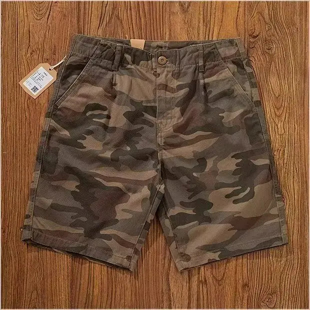 Summer New Camouflage Workwear Shorts Loose Men's Fashion Brand American Retro Casual Multi-Pocket Shorts Polyester Fiber