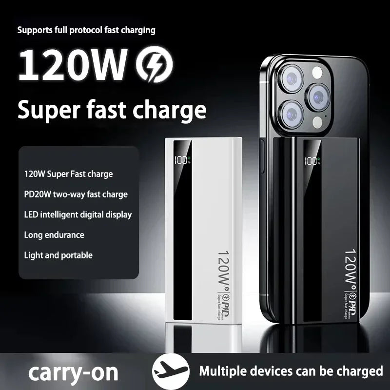 500000mAh High Capacity PowerBank 120W Super Fast Charging Portable External Battery Powerbank for iphone Huawei 2026 NEW