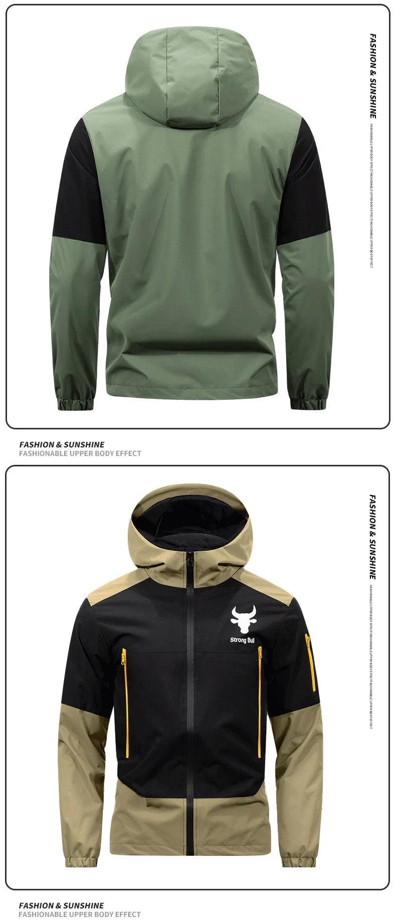 Men's Windproof Waterproof Hooded Jackets Big Pockets High Street Print Outdoor Windbreaker Coat for Hiking Trekking Streetwear