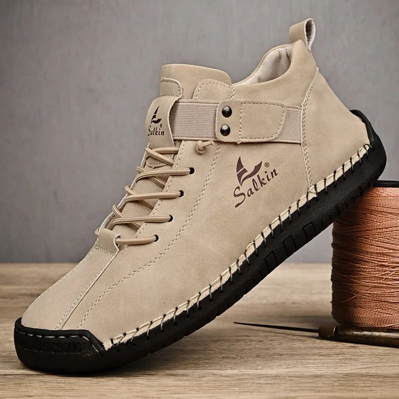 New Leather Casual Men Shoes Design Sneakers Man Breathable Leather Shoes Outdoor Men Ankle Boots