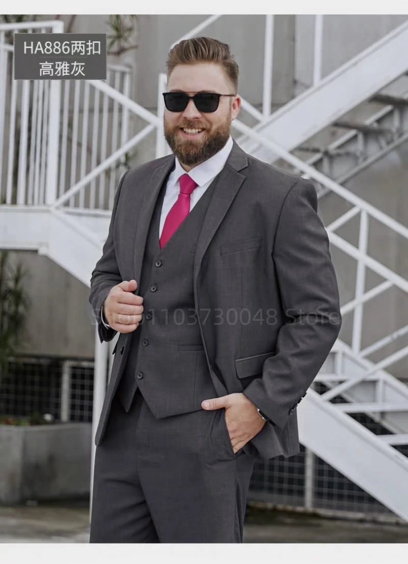 Fat Brother Big Size Men's Suits Formal Business Dress Fashion 3 Piece Set for Wedding Party Prom XS-6XL Jackets Vest Pants