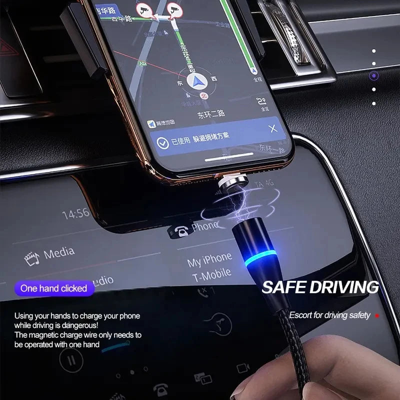 5A Super Fast Magnetizing Data Cable 3 In 1 Multi Function Mobile Phone Charging Cable For Iphone Android Huawei Typec Luminous