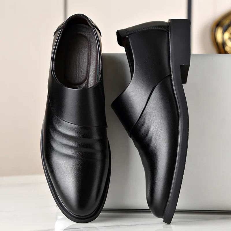 Spring Autumn Cow Leather Shoes for Men Fashion Casual Increase New Designer Men's Dress Shoes Black Platform Shoes Male