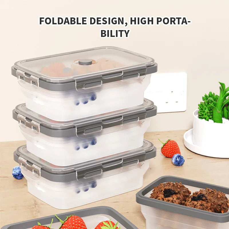 Silicone Collapsible Food Storage Containers 800ML Big Capacity Foldable Lunch Box with Lid For Outdoor Travel Kitchen Supplies
