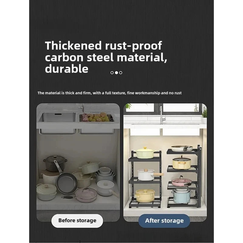Kitchen Sink Storage Rack Multi-Layer Cooker Storage Rack for Home Stovetop Cabinets Adjustable Pot Rack Pantry Storage