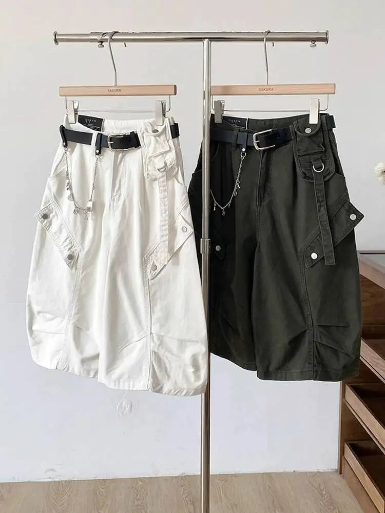 Women Denim Shorts 2026 New Summer Women's High Waist Slim Denim Cargo Pants Wide Leg Capri Pants Versatile Trousers