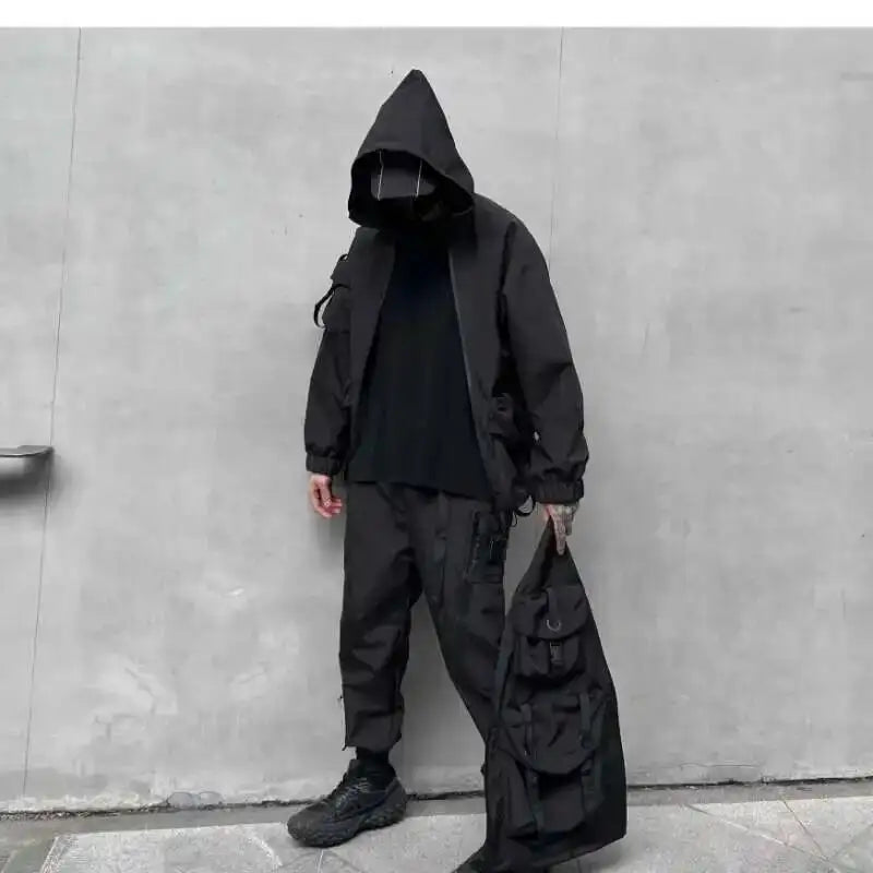 Men's Tide Dark Loose Techwear Jacket Trend High Street Leisure Function Charge Coat Workwear Coat