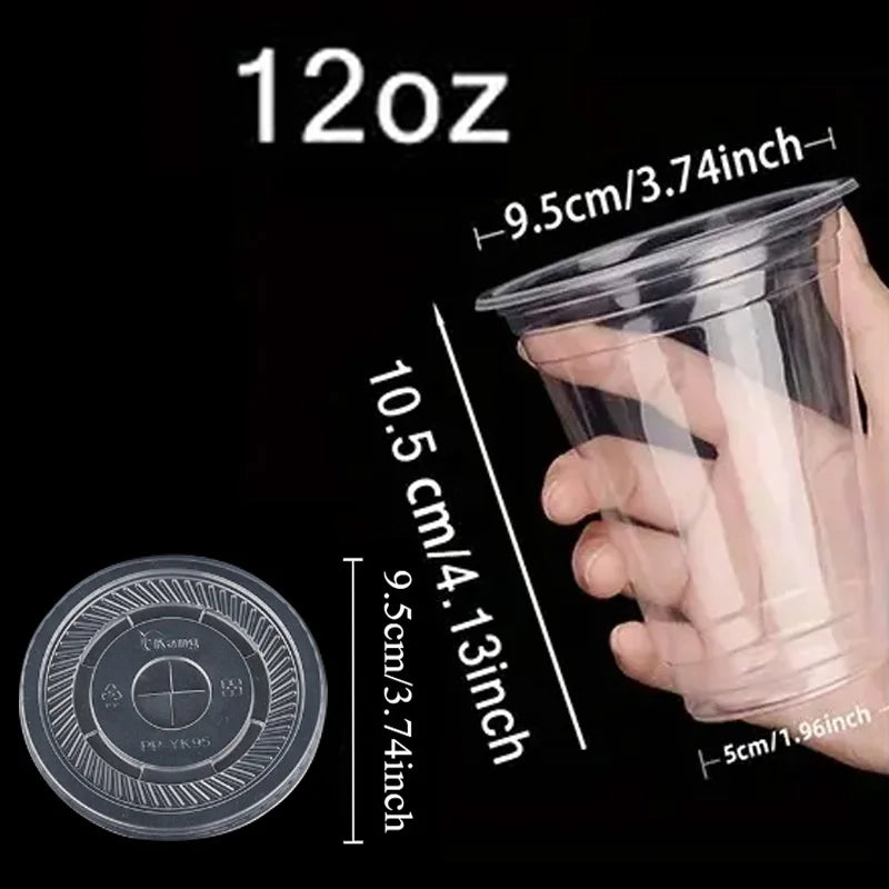 50 PCS12/16/20OZ Plastic Cups with Lids Transparent Disposable Cups Party Weddings Holidays Coffee Milkshakes Cold Drinks