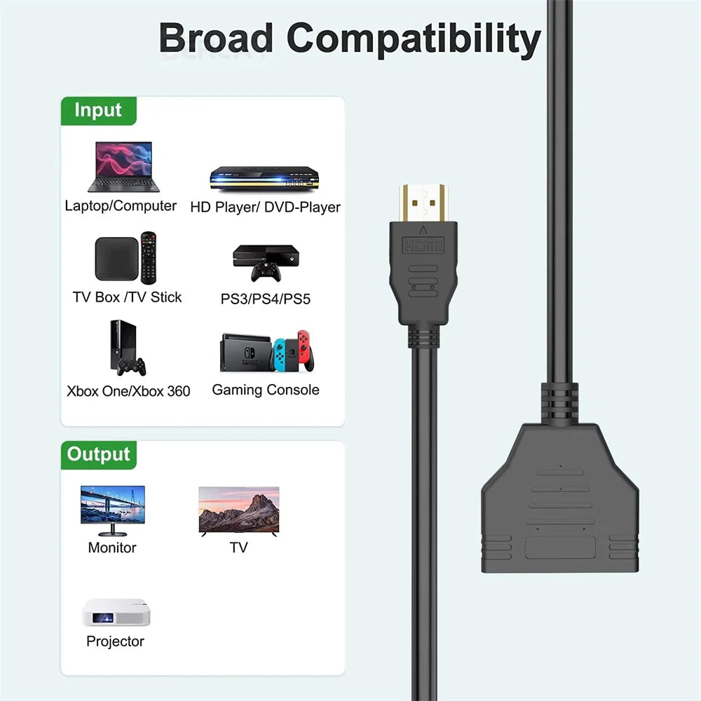 1 In 2 Out HDMI-compatible Splitter Cable 1 Male To 2 Female Adapter 1080P 4K 3D For Laptop HD TV Monitor PC Projector TV Use