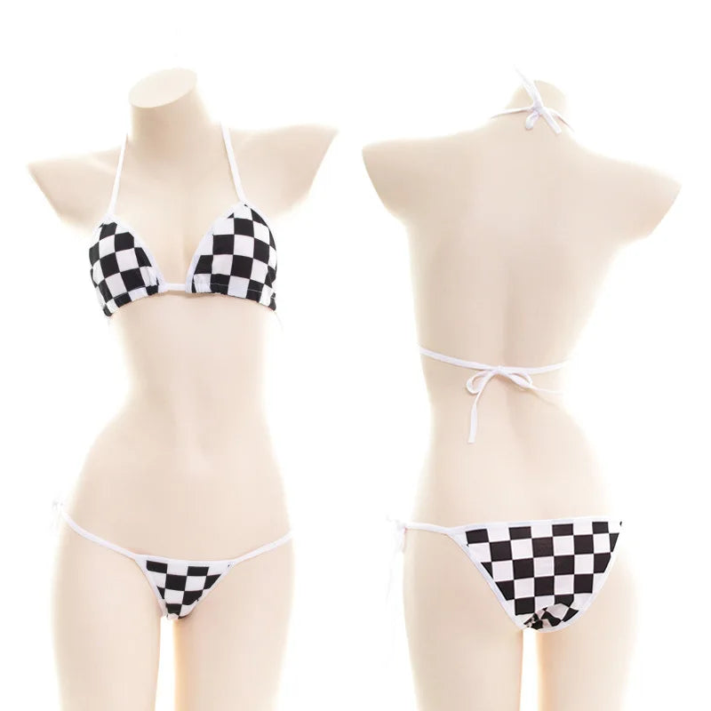 Anime Comics Girl Leather Bikini Sets 2024 New Women Sexy Two-piece Thong swimsuit Bathing Suit Cute Bikini Maid Cosplay Costume