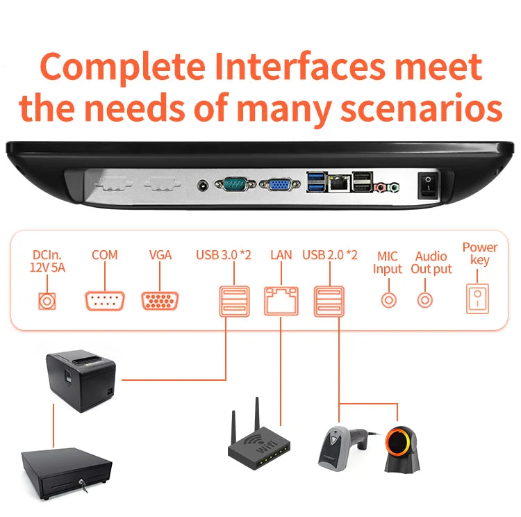 Desktop POS Computer Cash Register Touch Screen All in One POS System Terminal Machine with Scanner / Printer / Drawer