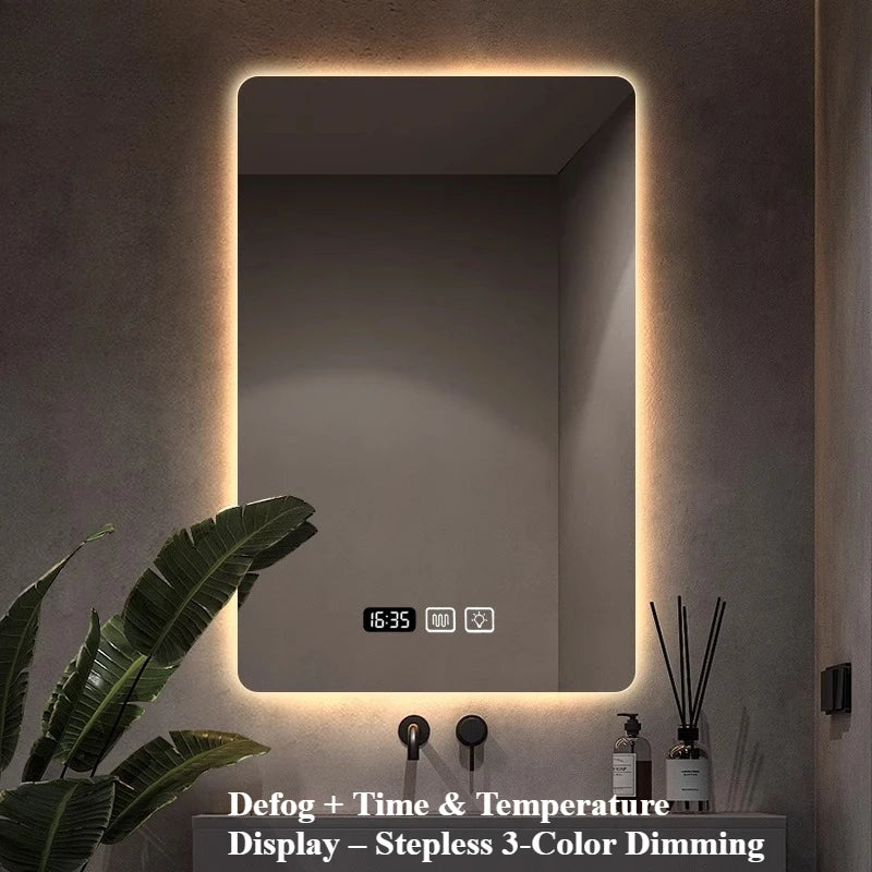 Toilet Intelligent Makeup Mirror Touch Screen LED Bathroom Mirrors High Definition Anti Fog Wall Mounted Lighted Espejos De Baño