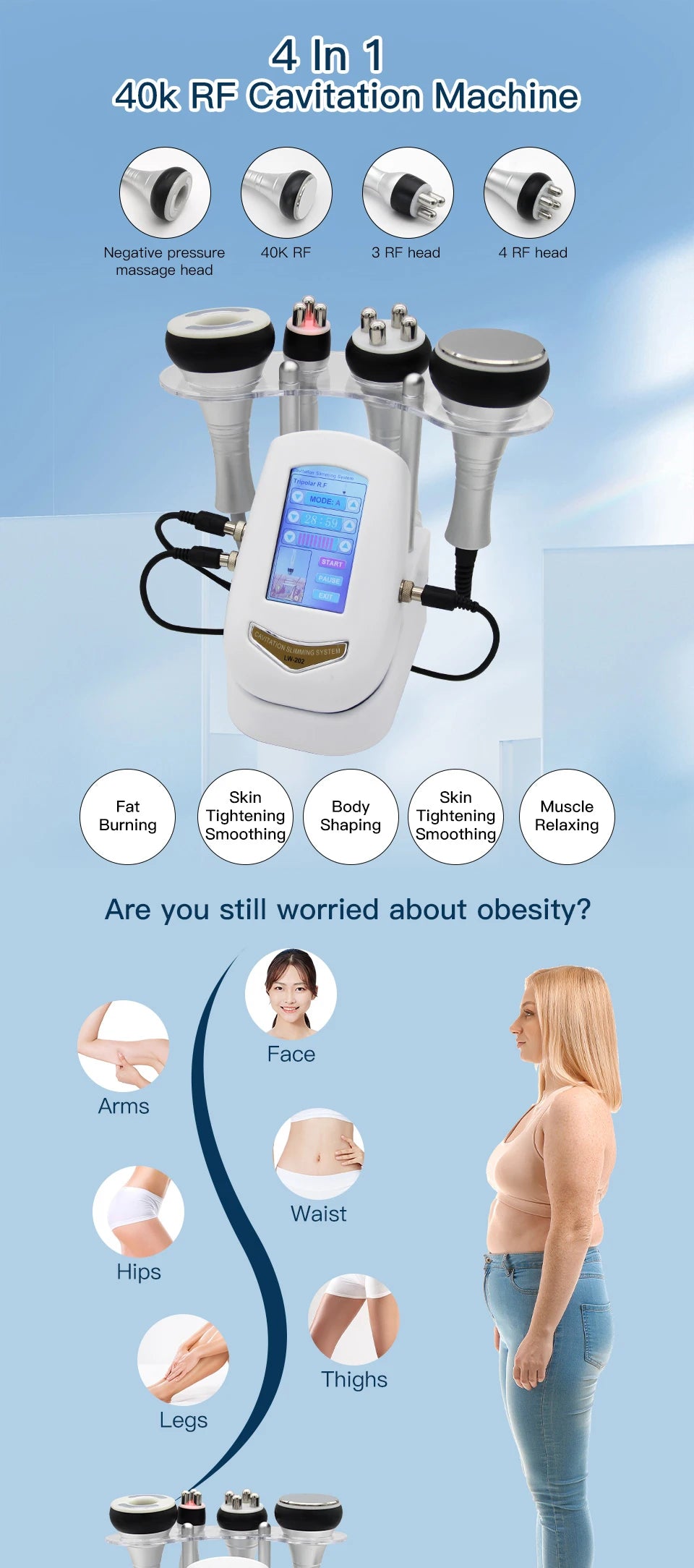 40K Cavitation Machine 3/4-1 Ultrasonic RF Body Shaping Lose Weight Multipolar Slimming Facial Skin Tightening Lifting Device