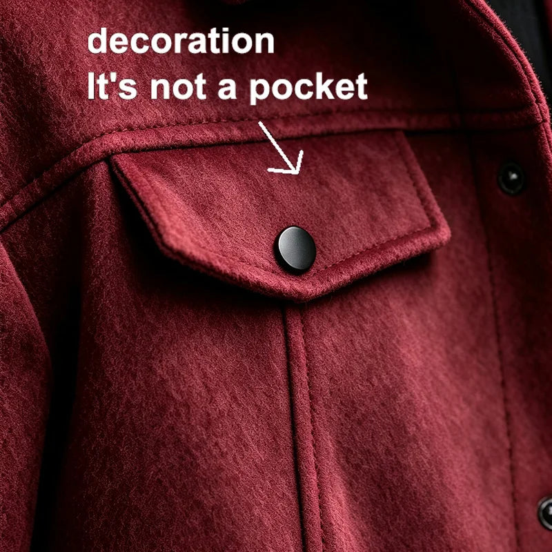 Men Loose Short Shacket Soft Brushed Fabric Autumn Winter Business Daily Casual Fake Decor Chest Flap Lapel Fashion Outer Jacket