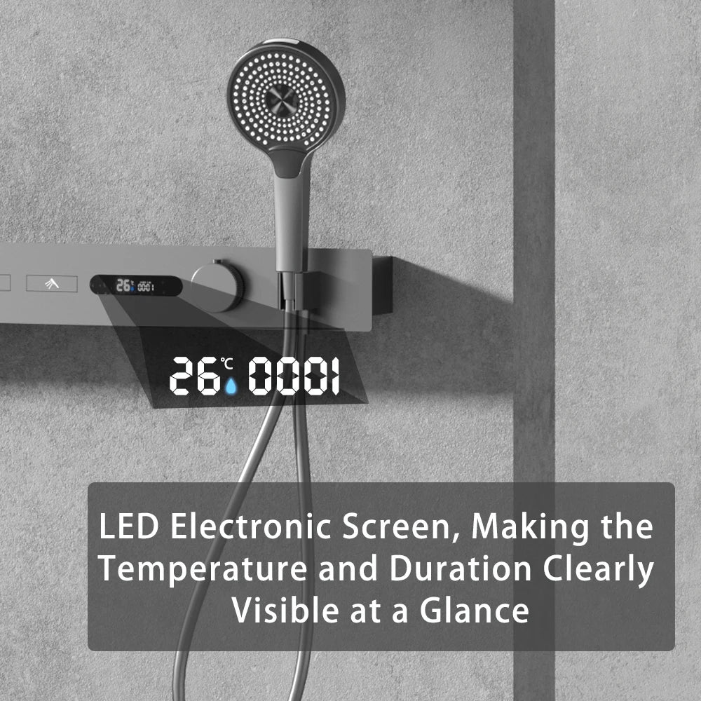 2026 Music Shower Head LED 1400mm Shower Body Waterfall Rainfall Thermostatic Bathroom Shower Set