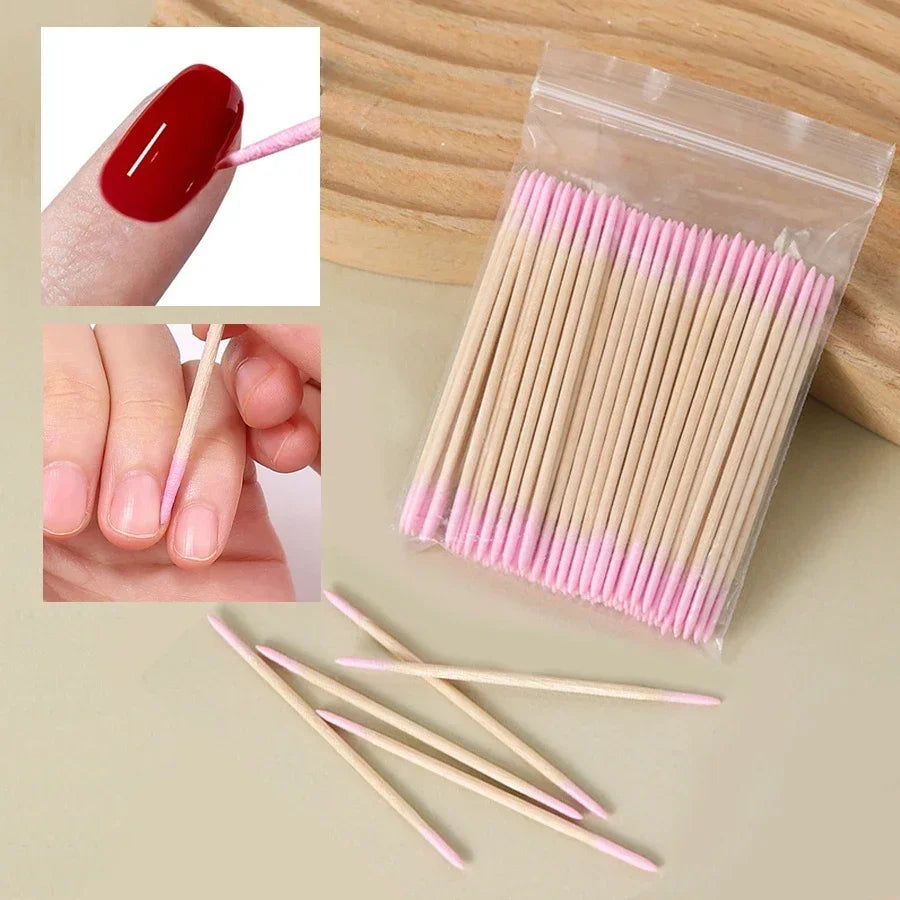 100Pcs Double-Ended Cotton Swabs Fine Pointed Tips for Nail Art Makeup Eyeliner Correction - Beauty Tools