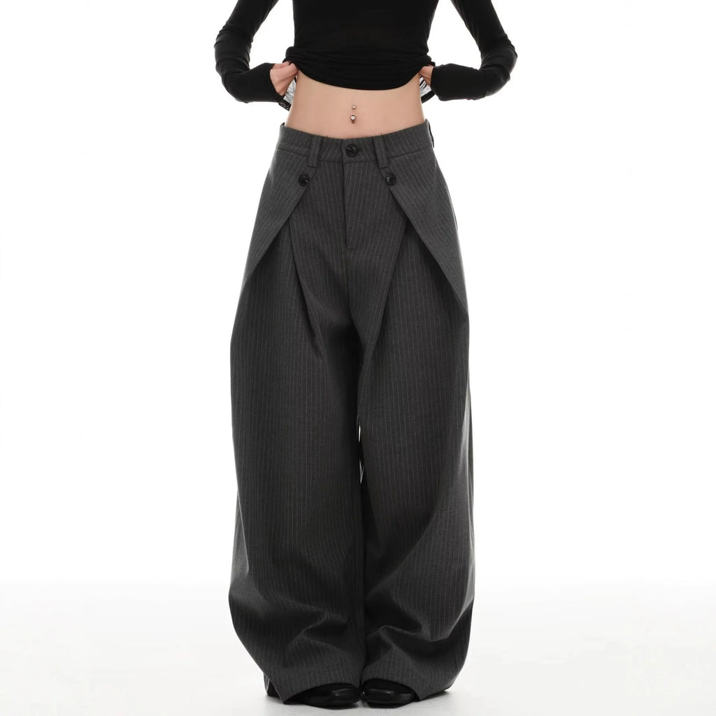2026 New Vintage Pinstripe Suit Pants Loose Wide Leg Slimming Long Pants Casual Commute Trousers For Men And Women