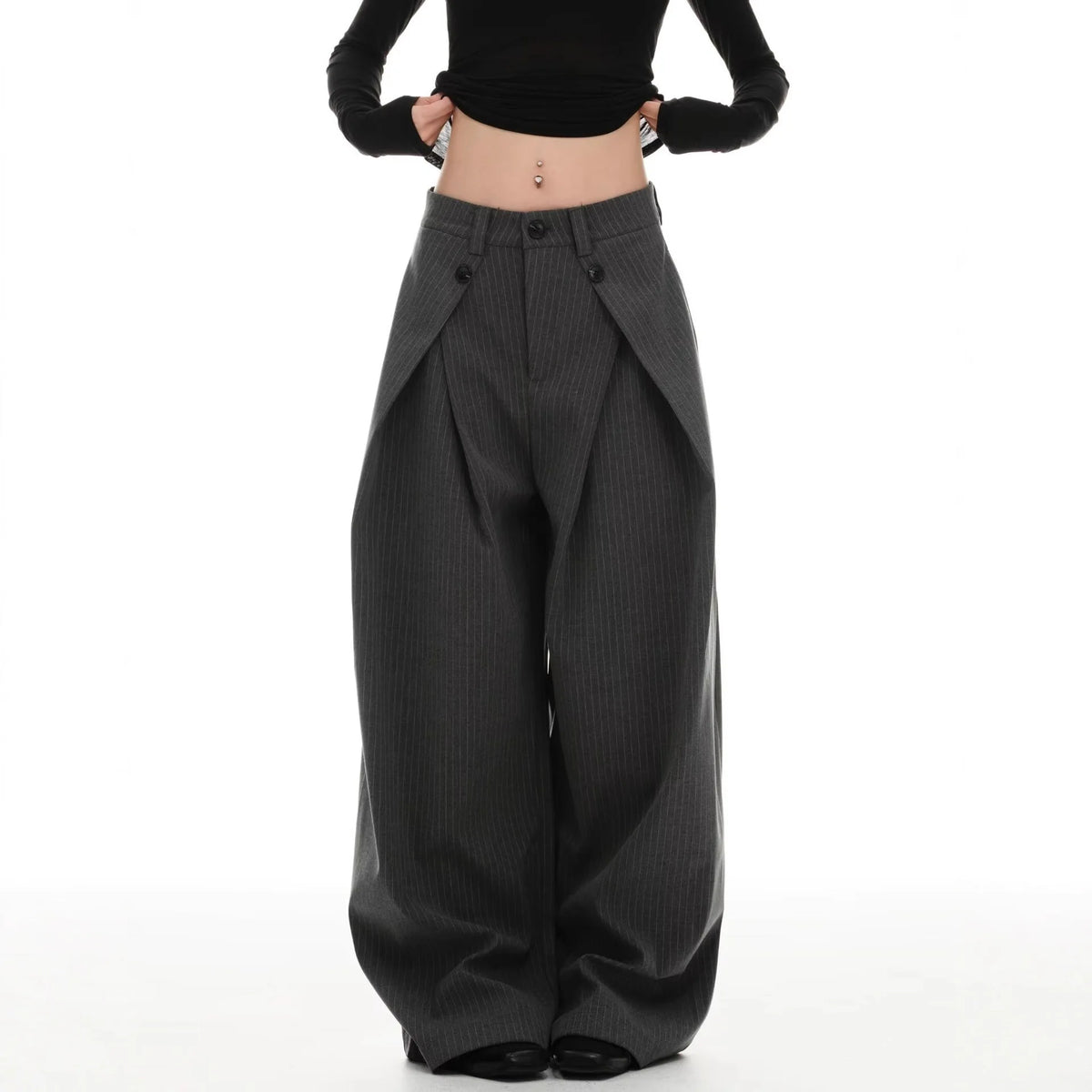 2026 New Vintage Pinstripe Suit Pants Loose Wide Leg Slimming Long Pants Casual Commute Trousers For Men And Women