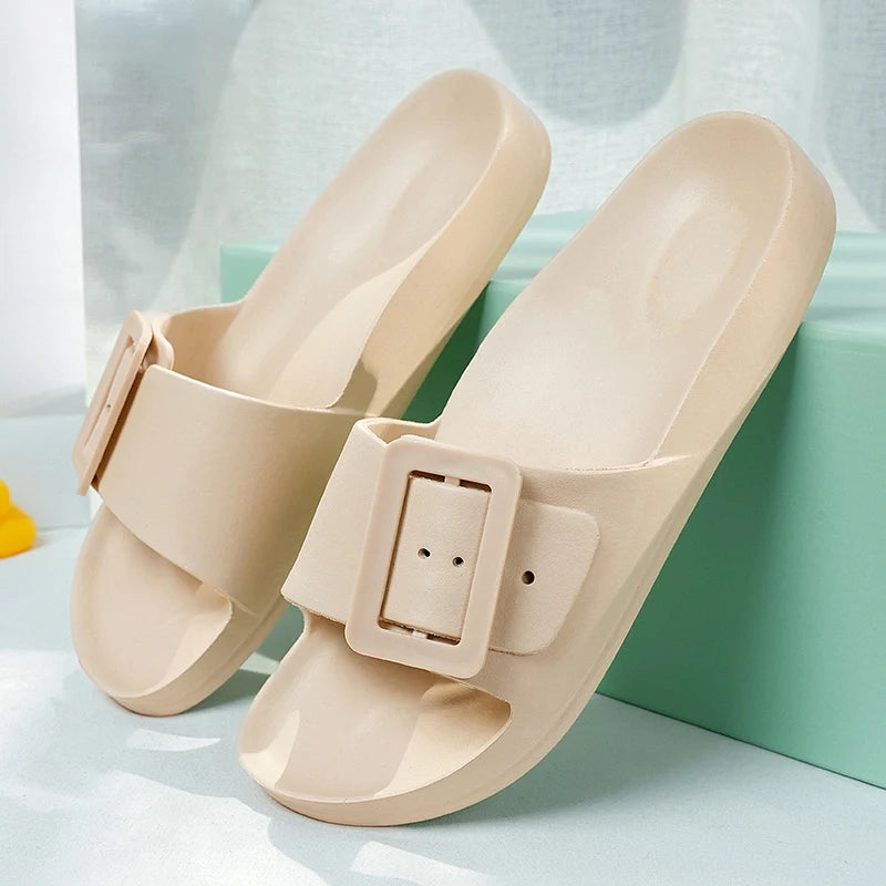 Adjustable Buckle Women's Sandals, Non-Slip, Lightweight, Flat-Soled Slip-On Sandals for Outdoor Wear, Beach Sandals, Bathroom S