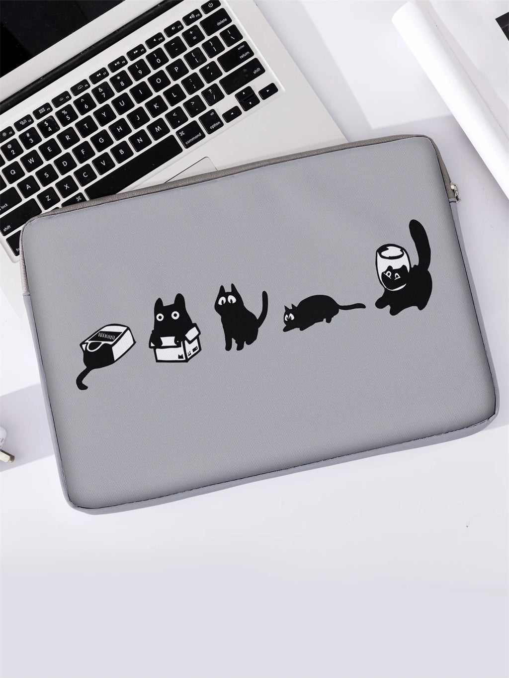 Laptop bag and briefcase with black cat pattern, suitable for 14 inch laptops
