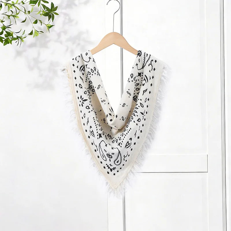 Vintage Solid Paisley Bandana Scarf for Women Square Neck Head Scarf with Fringes All-match Edge Retro Headband Hair Wrap 2026