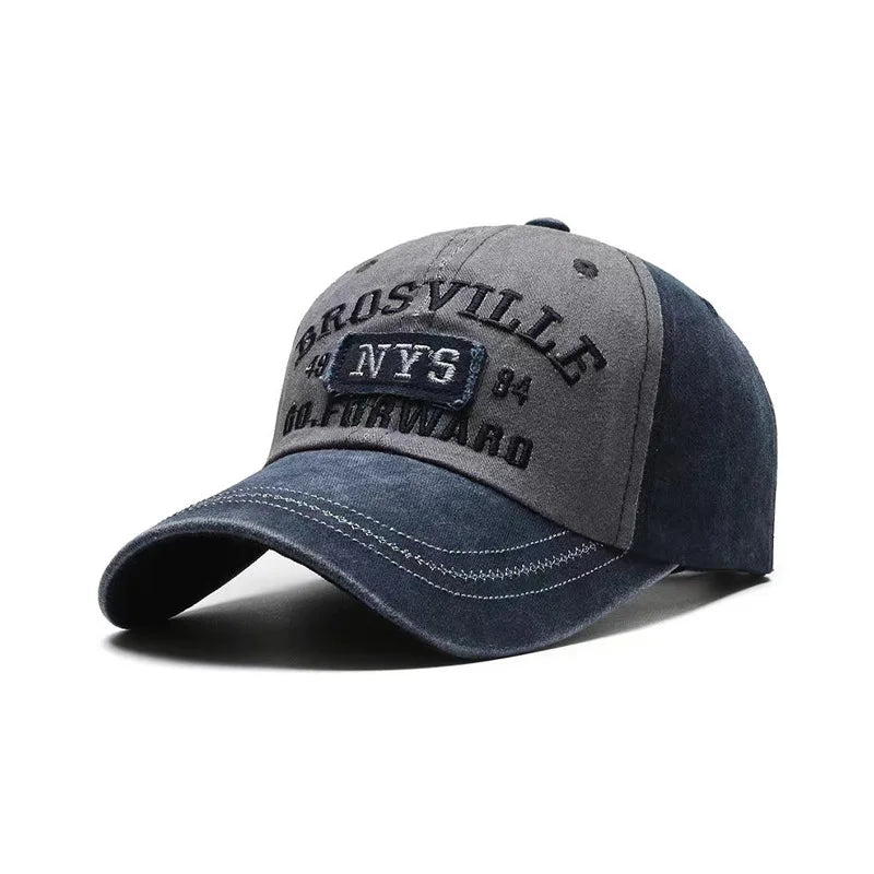 Four Seasons Men Baseball Cap Casual Distressed Washed Cotton Letter Embroidered Cap Bent Brim Dome Casual Sun Protection Hat