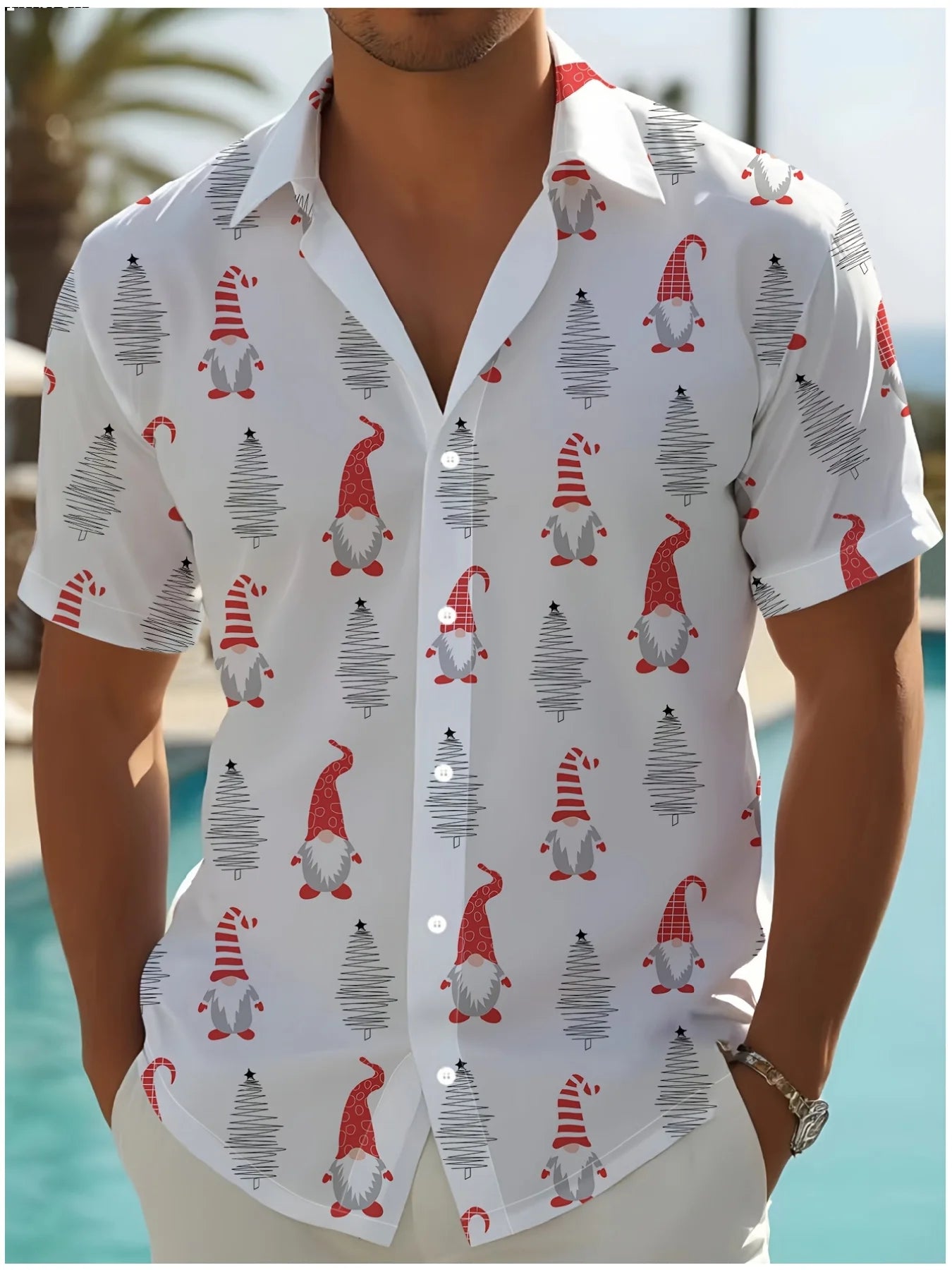 Men's Comic Christmas Graphic Hawaiian Shirt Men Women Fashion Santa Claus Shirt Short Sleeve Blouse Festive Holiday Clothing