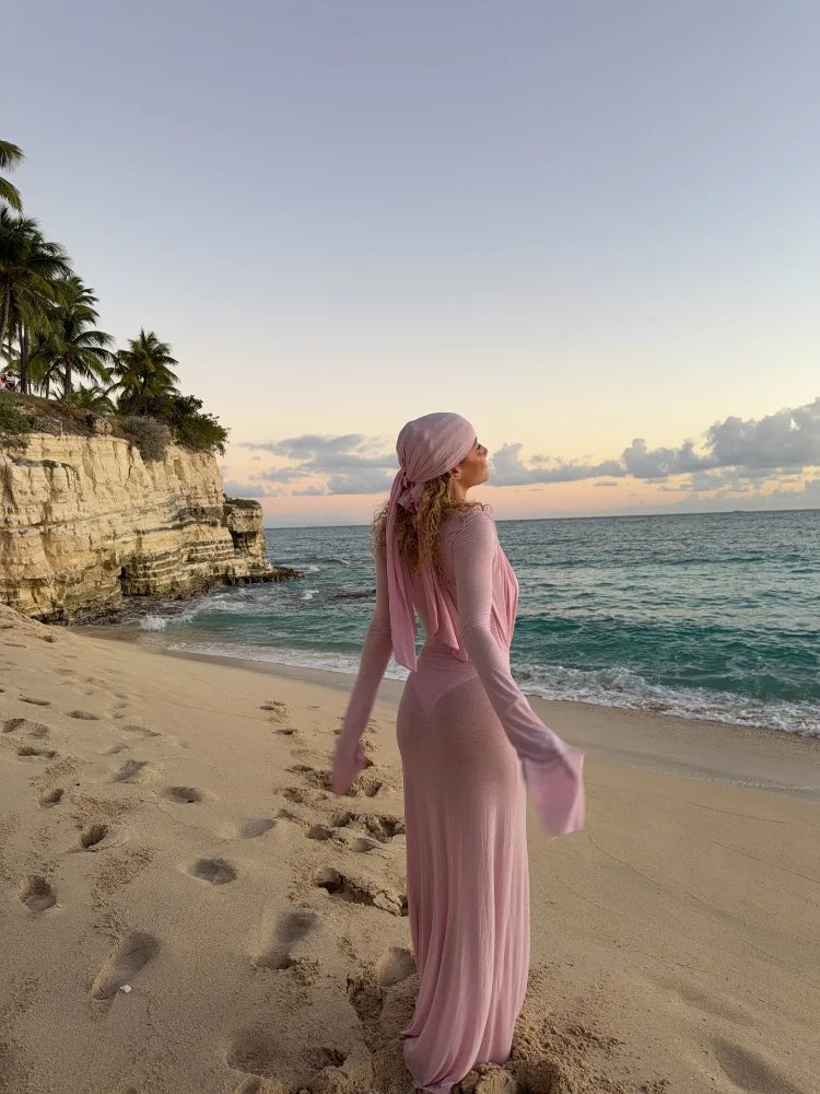 Dreamy Bohemian Sheer Dress Sexy Vintage Slim Fit Elegant Modest Women Dresses Beach Vocation Summer Female Streetwear