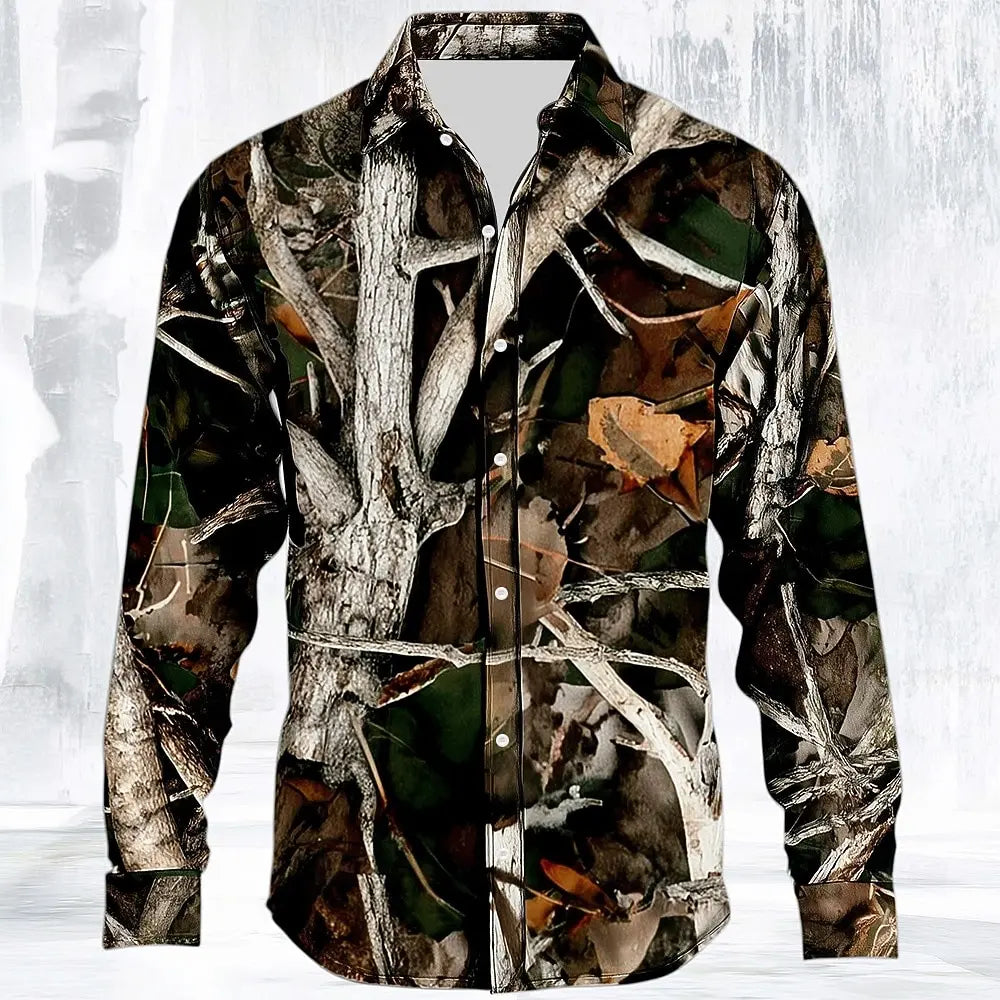 Men's Camo Camouflage Shirt Fashion 3D Printed Shirt Outdoor Button Up Shirt Casual Long Sleeve Shirt Street Blouse for Mens