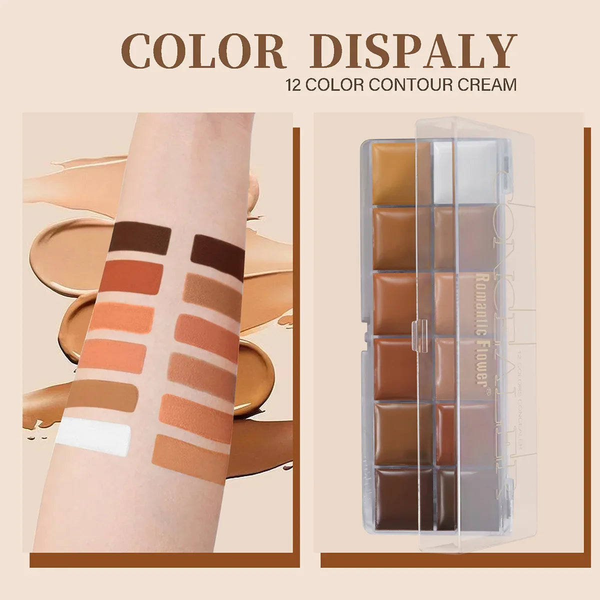 12 Color Concealer Palette for Dark Skin Full Coverage Waterproof Contouring Face Makeup Bridal Wedding Day Photo Ready