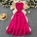 Sexy Hollow Out Embroidery O Neck Sleeveless Bandage Long Dresses Chic Evening Party Summer Vestidos Women Hip Wrap Clothing