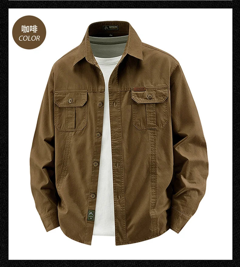 Business Military Shirts Men Tactics Long Sleeve Spring Autumn 100% Cotton Vintage Multi-pocket Cargo Shirts Menswear Clothing