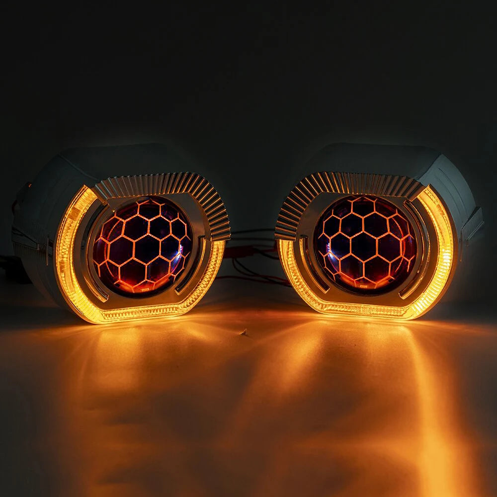2.5 Inch Blue Coating Honeycomb Projector Lens DRL LED Angel Eyes Shrouds Fit H1 H4 H7 Car Headlamp Retrofit Accessories Styling