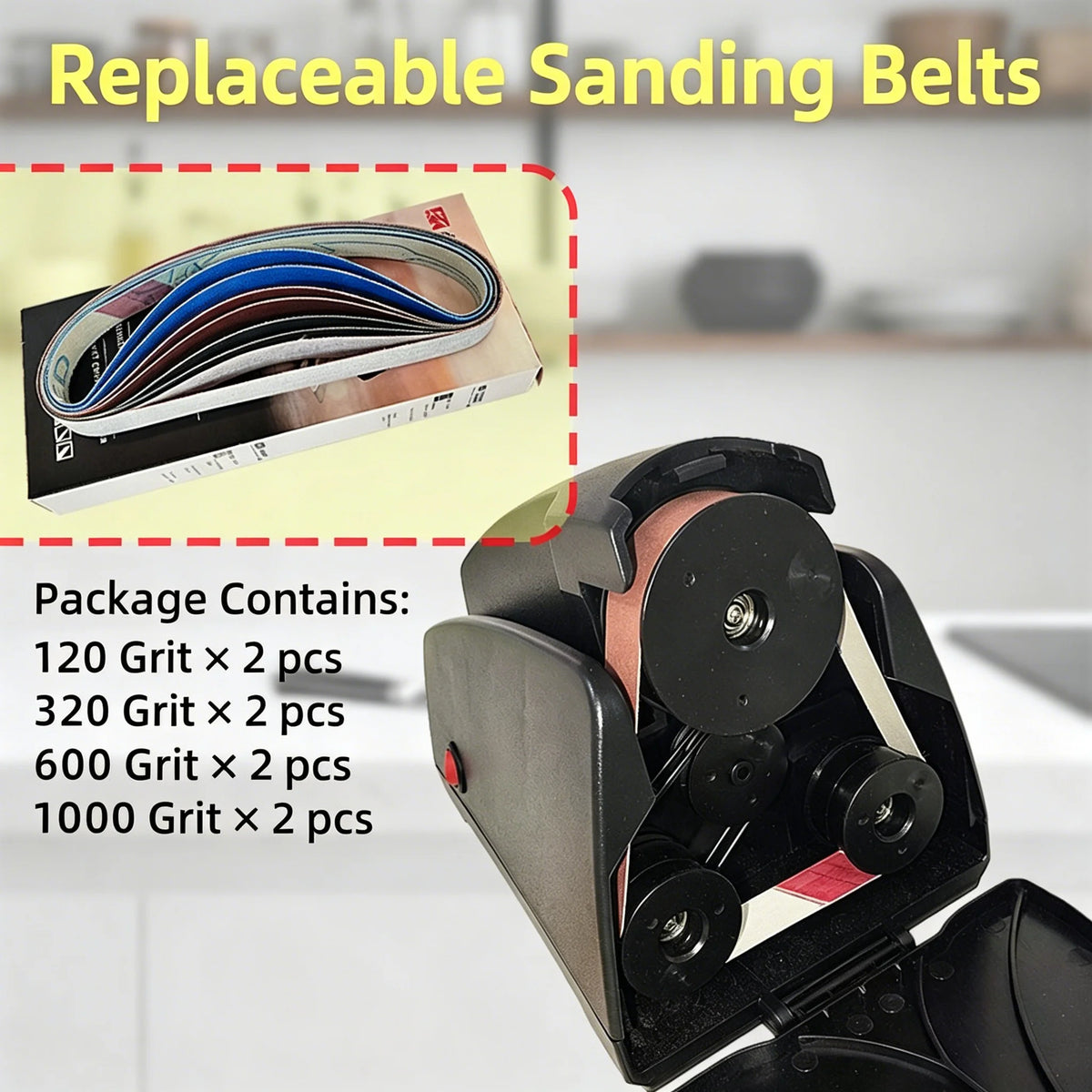 Knife Sharpener Electric, 4-Stage Professional Sharpener with 120-1000# Grit Sanding Belt, Fast & Precise for Kitchen Chef Tools