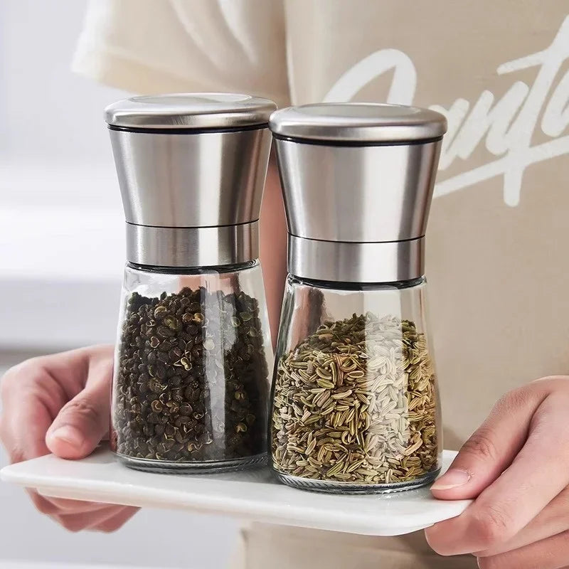 180/200ML Pepper Grinder Stainless Steel Glass Spice Bottle Salt Pepper Mill Manual Spice Grinder Mill Household Kitchen Gadgets