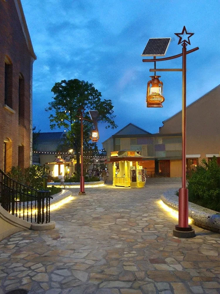 Outdoor solar powered lamp post, ancient Chinese style homestay courtyard lamp, 3-meter horse view lamp
