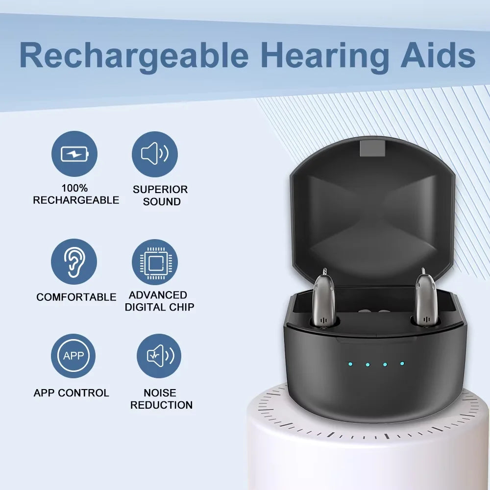 Rechargeable Hearing Aids Digital Hearing Aid for Deafness Elderly APP Control Sound Amplifier Bluetooth Hearing Aids Audifonos