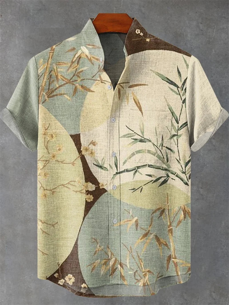 2025 tropical jungle print lapel casual Hawaiian shirt print style short sleeved casual shirt for men